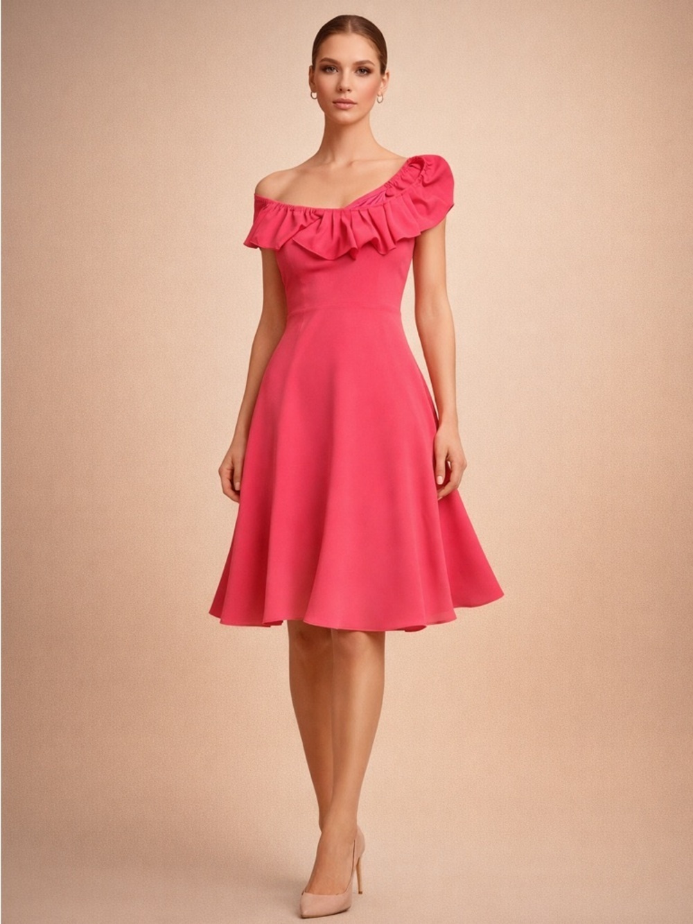 Betsey Johnson Hot Pink Ruffle Dress Fit Flare Statement Party Dress Size 12